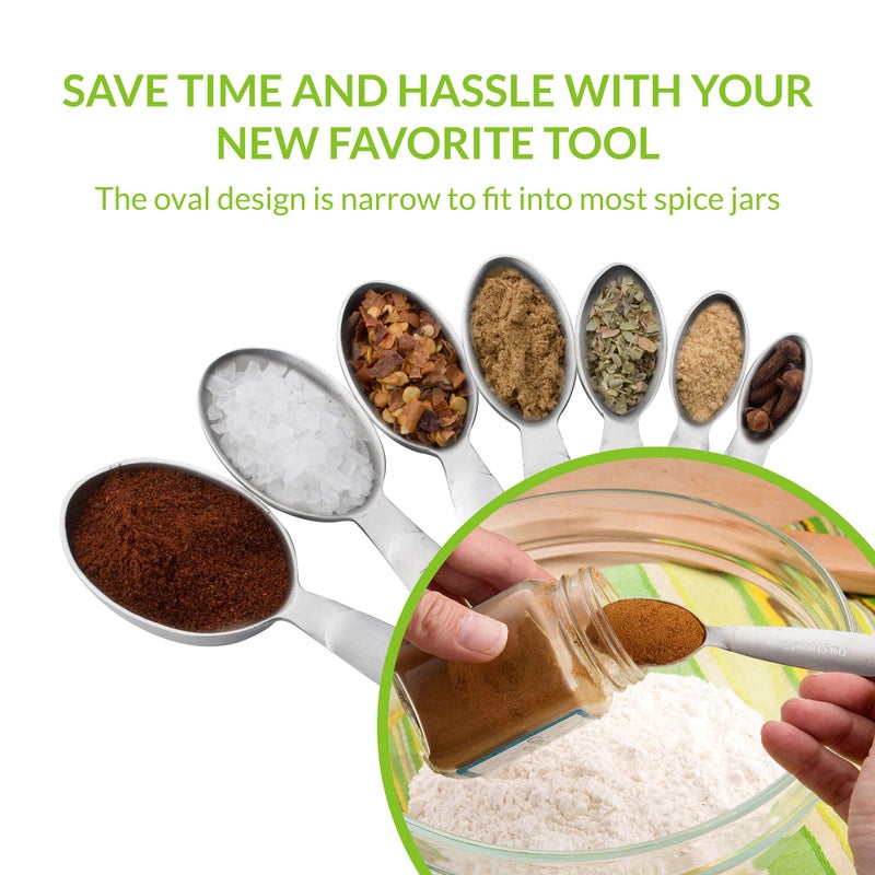 Spring Chef Stainless Steel Measuring Spoons Set of 7, Oval Metal Teaspoon & Tablespoon Measuring Spoons - Nesting Kitchen Gadgets For Baking & Cooking, Dual Measurements - Dry & Liquid Ingredients - Image 4